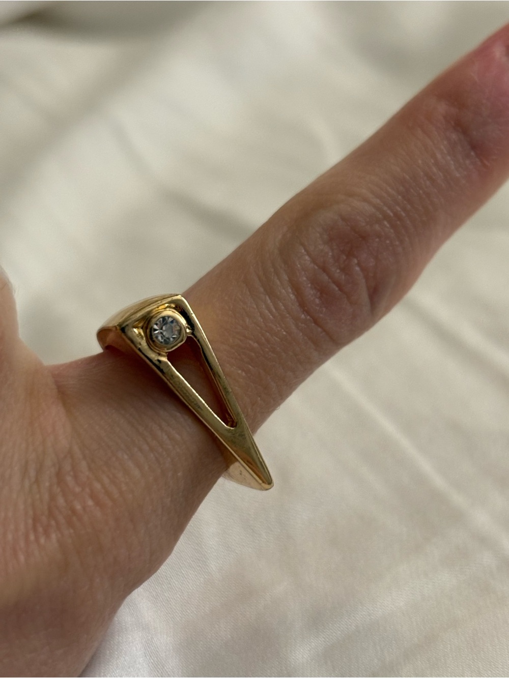 Vintage Gold Tone Ring with Clear Stone Accent - Picture 2 of 5